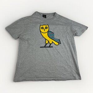 Octobers Very Own Mens T-Shirt Large OVO Drake Pocket Owl Grey Yellow